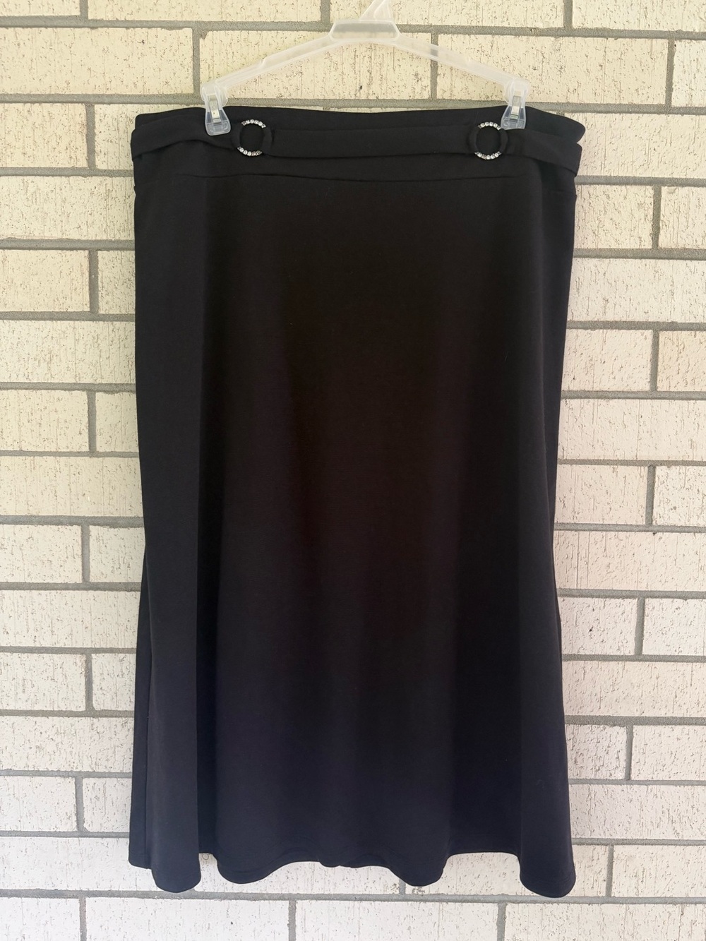 Cato Black Midi Skirt with Decorative Double Rings